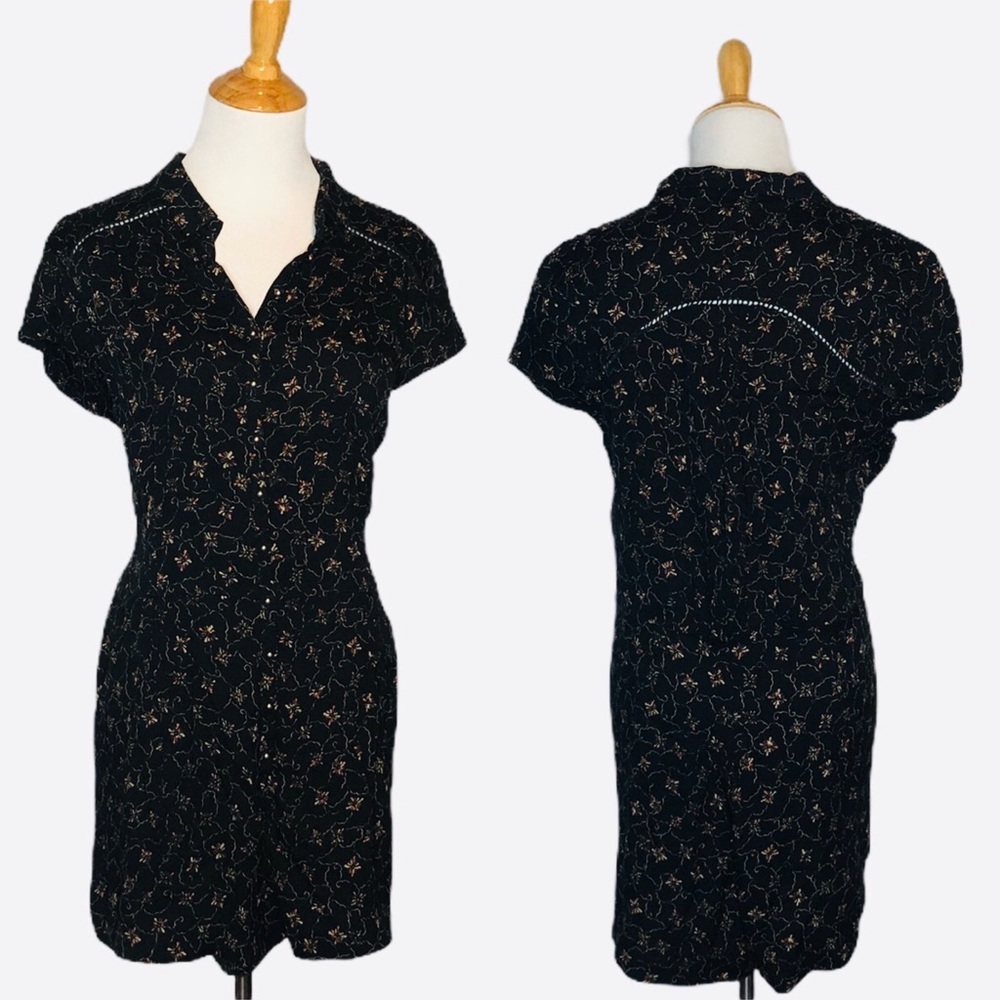 Free People Black Floral Button Front Romper m - Picture 8 of 8